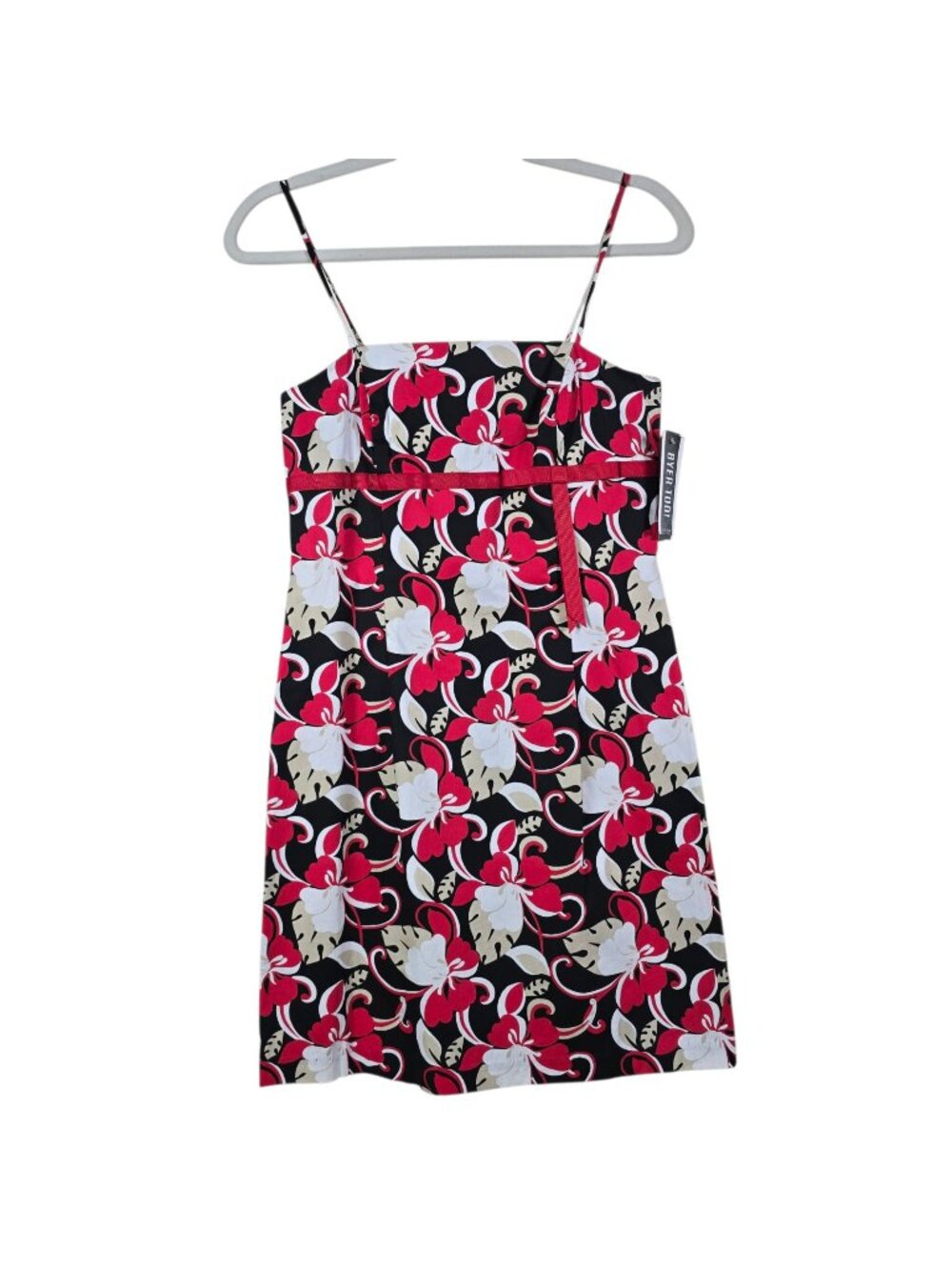 Y2K Byer Too! Women's Red Black Beige Cottage Retro Floral Mini Sundress Size 7